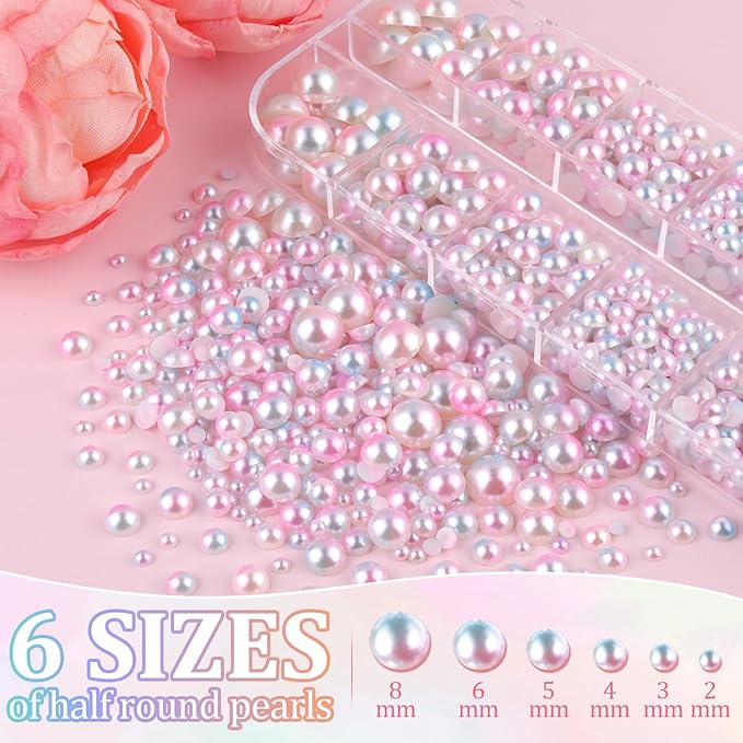 Flatback Pearls for Crafting with 3Pcs 10ml B7000 Jewelry Glue, 1 Box of Half Round Pink Mermaid Pearls, Bedazzling Beads for DIY Crafts Clothing Tumblers Shoes Embellishment Nail Art