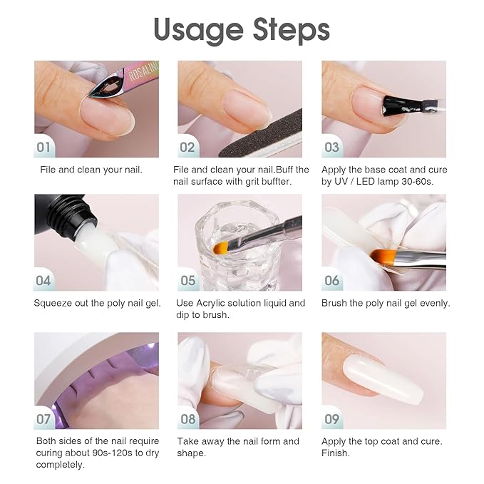 ROSALIND Opal White Poly Extension Gel, 2 oz White Poly Nail Gel for Nail Art Decoration, Nails Thickening Extension Easy to DIY Use at Home Need UV Lamp (Update Version)