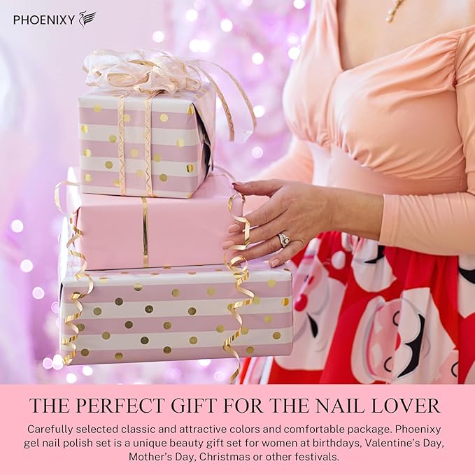 PHOENIXY 71 Pcs Gel Nail Polish Kit with U V Light, 60 Pcs Gel Nail Kit for Beginners with Everything 5 Pcs Base Top Coat Manicure Starter Nail Polish Set Valentine Gifts for Women