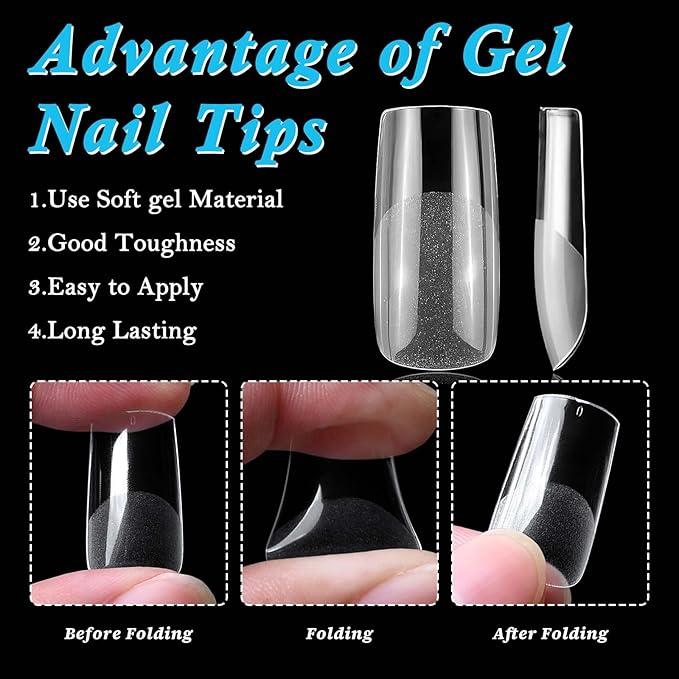 510pc Medium Square Nail Tips, Soft Gel Nail Tip Square Medium Fake Nails Artificial Fingernail, 15 Sizes Full Cover Clear Press on Nail Acrylic Nails Tips for Nail Extensions, Press on Nails Making