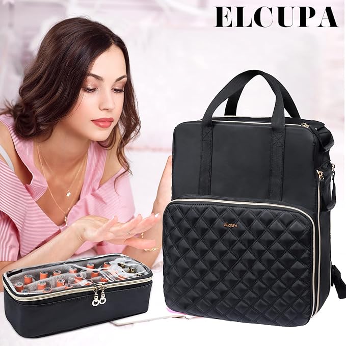 Nail Polish Organizer Backpack Holds 84-93 Bottles and a Nail Lamp, Nail Tech Storage Case Large Nail Polish Bag with 3 Removable Boxes and Tools Organizer Sections(Black)
