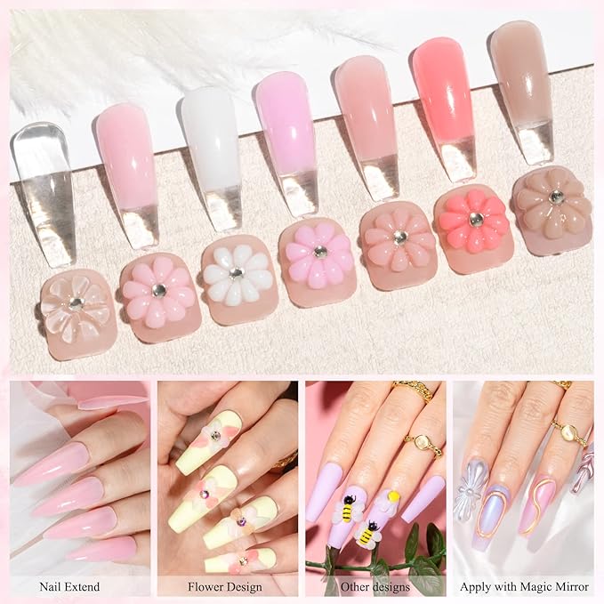 Solid Builder Gel for Nail Extension Non Stick Hand Scupture Hard Gel with Dual Form Nail Brush Tool for Home DIY Manicure 7 Colors 14g(0.49 oz)