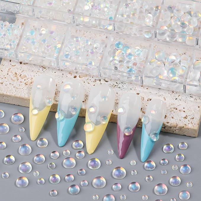 1600Pcs Half Round Resin Bubble Beads,2-6mm AB Colorful Flatback Pearls Beads,Mini Iridescent Crystals No Hole with Pickup Tools for Nail Charms Handmade Phone Case(16-K1-AB-bubble-beads)