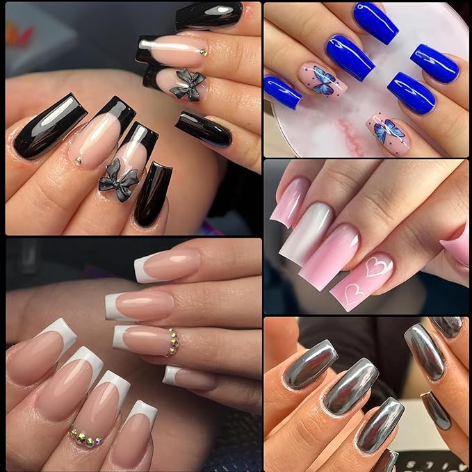AddFavor Square Nail Tips Medium Fake Nails, 240pcs Soft Gel Nail Tips Square Clear Full Cover Gel Nails Press ons False Acrylic Nails Tips for Nail Extension, 12 Sizes Artificial Fingernails