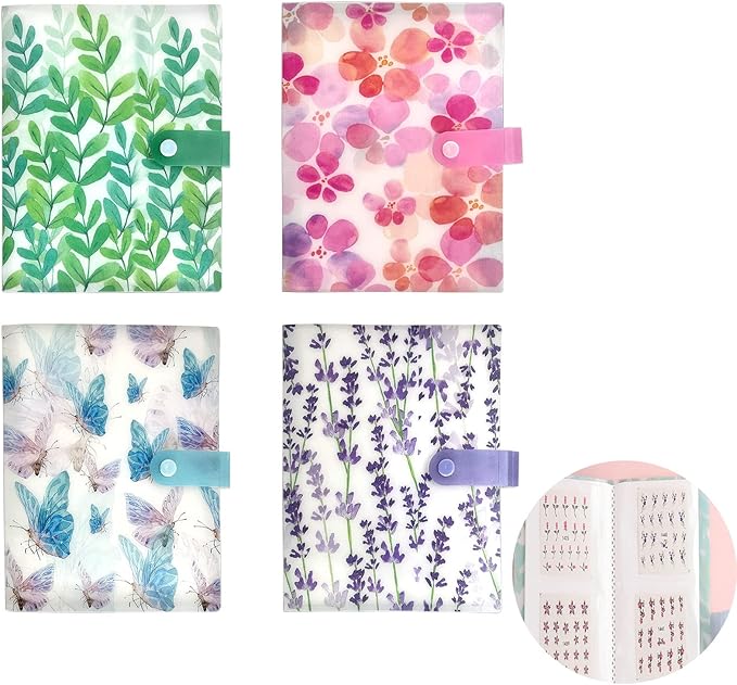 4 PCS Nail Art Sticker Storage Book Artistic Decals Collection Organizer DIY Sticker Collecting Holder Transparent Photo Storage Book (120 Slots/Pc)