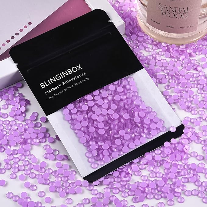 Blinginbox Flatback Rhinestones Round Gems, 1440pcs Luminous Series Glass Stones Neon Gems Non Hotfix Crystal Rhinestones for Nail Charms Crafts Clothes Tumblers,Lt.Violet Neon,SS6.