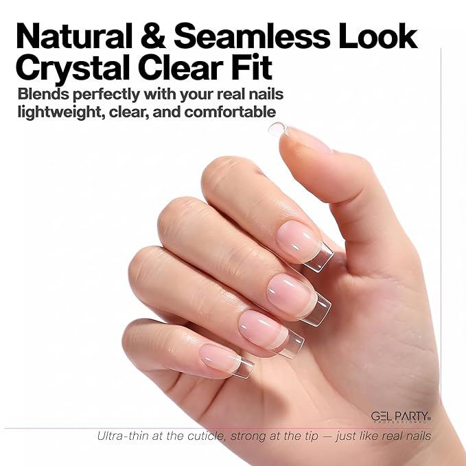 GELPARTY Soft Gel Nail Tips Short Square - 240Pcs Pre-Buffed Matte Full Cover Tips - No Filing Needed, Soak Off Gel Extension System - Clear False Nails (12 Sizes)