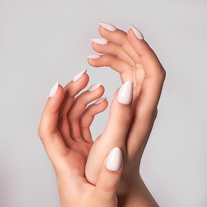 CurvLife Press On Nails Medium Almond Milky White, Soft Gel Reusable Fake Nails, Stick On and Glue On Nail Kit with Adhesive Tabs, Natural Fit, Salon Quality for Women