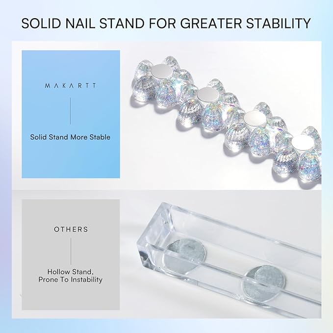 Makartt Nail Stand: Clear Nail Holder for Painting Nails DIY, Magnetic Press on Stand for Art Display Practice, Clear Glitter Flower Fake Holder for Home Salon with Reusable Adhesive Putty