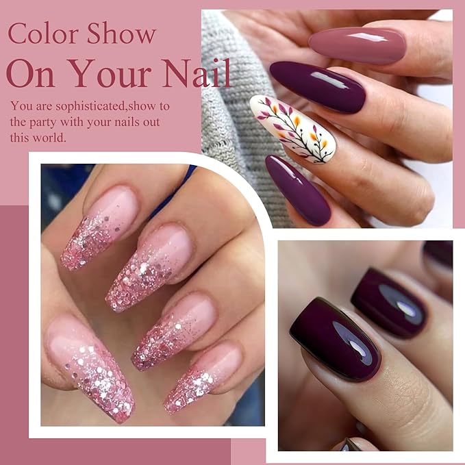 MTSSII 8 Colors Gel Nail Polish Set, Fall Colors Nude Pink Burgundy Glitter Brown Gel Polish Set Long-Lasting Uv Lamp Cured Soak off Nail Art Kit for Home Nail Salon