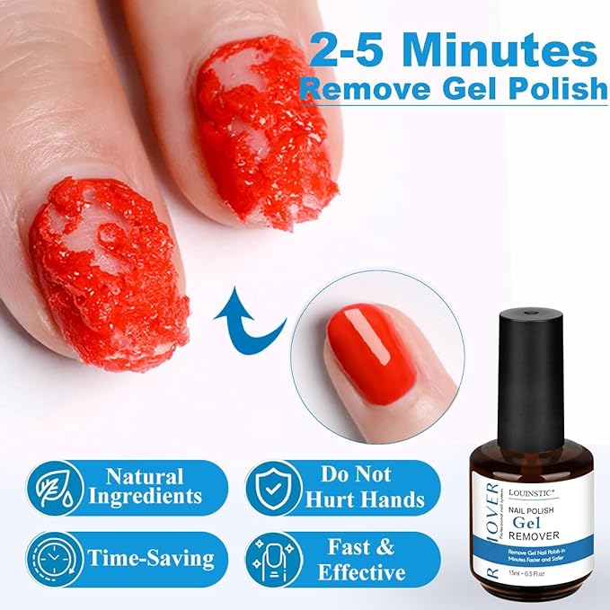 LOUINSTIC Gel Nail Remover & Cuticle Oil Kit – 30 ml Remover & Nourishing Oil, Gently Removes Gel Polish in 2–5 Minutes, Low Odor, No Soak or Foil Needed, Nourishes Natural Nails for At-Home DIY Care