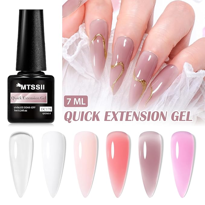 MTSSII 9Pcs Builder Gel for Nails Set, Shine Finish and Long Lasting, Soak Off LED Transparent White Nude Pink Nail Strengthener for Beginners DIY