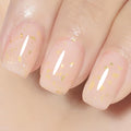 YTD Likomey Nude Gel Nail Polish,15ml Nude Pink Gold Foil Translucent Neutral Jelly Sheer Gold Flakes Pastel Pink Glitter Salon Home DIY Nails Art UV Nail Gel Varnish,LS09