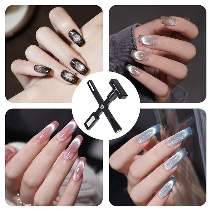 11Pcs Cat Eye Magnet for Nails Polish, 3-in-1 Nail Art Magnet Pen set Magnetic Cat Eye Gel Nail Polish Accessories Art Design Kit Tools, Multifunctional Magnet for Cat Eye Gel Polish Set Black