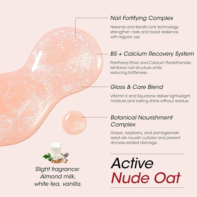 Gellen Active Glow Nail Polish, Nail Concealer Strengthener One-Step Plant Based Care for Nourished Healthier Nails, Strength-Boost Complex Hexanal Pro-Vit B5 Calcium, Ultra-Glowy Milky Shine Finish