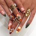 Medium Press on Nails Almond MABKJLF Fake Nails French Tip False Nails with Hibiscus Flower Beads Designs Colorful Glossy Glue on Nail Acrylic Nails for Women Girls 24Pcs