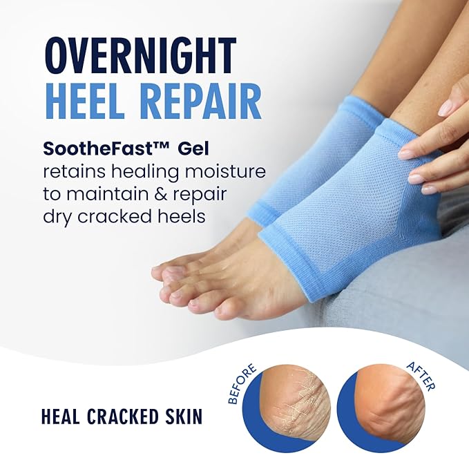 Dr. Frederick's Original Moisturizing Heel Socks for Dry Cracked Heels Treatment - Infused with Olive Oil, Jojoba Oil and Vitamin E - 2 Pairs - Valentines Day Gifts for Her & Him - Blue Jojoba