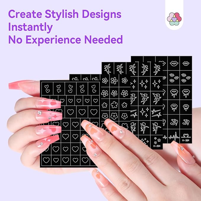 SAVILAND 24 Sheets Airbrush Stencils: Nail Stickers for Nail Art French Tip Hollow Airbrush Nails Stencils Flower Stars Butterfly Air Brush for Nails Supplies DIY Tool (170 Designs)