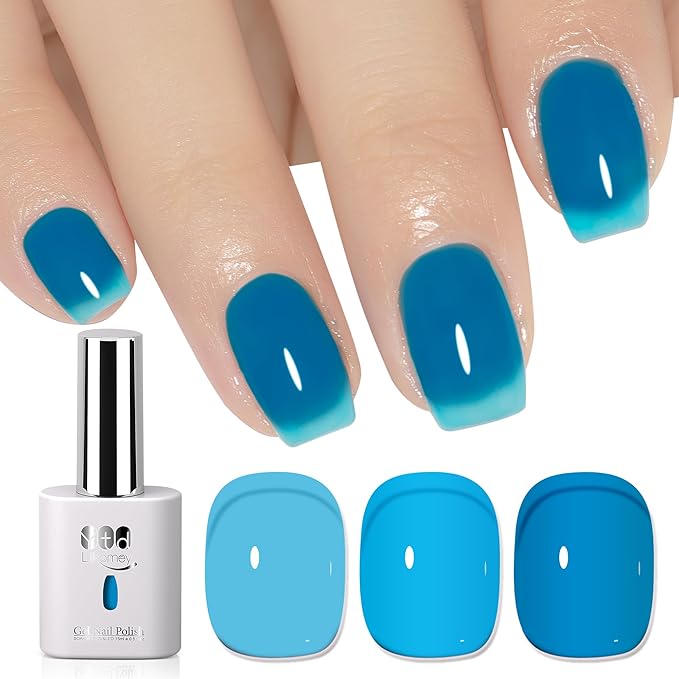 YTD Likomey Jelly Blue Gel Nail Polish,15m Sheer Translucent Fine Pigment UV Nail Gel,Salon Home DIY Nail Art Manicure and Pedicure Fall Winter Color Varnish,CS483