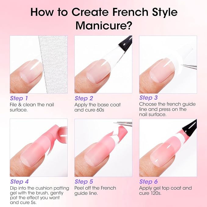 GELLEN Cushion Patting Gel Polish, Ombre Black Nail Polish, Pat Pat Painting Gel for Drawing Liner French Nail with Silicone Brush & 36pcs French Tip Guide