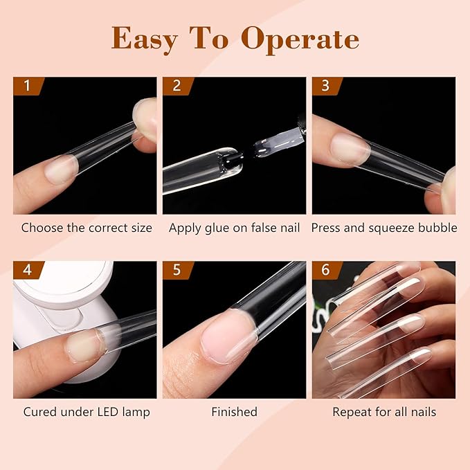 Clear Tapered Square Refill Nail Tips, XXXL Extra Long Straight Gel Acrylic Nail Tips, 200Pcs（Fixed Size No. 3.5.6.7 With Bag）Full Cover No C Curve Fake Nails Extension Tips for DIY Nail Art Salon