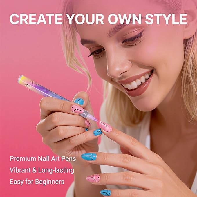 12 Colors Nail Art Pens & Acrylic Markers Set, 0.5mm Ultra-Fine Tip for Micro-Detailing, Water-Based Quick Dry DIY Manicure Tools, Easter Basket Stuffers & Spring Gifts for Girls Women (24pcs)