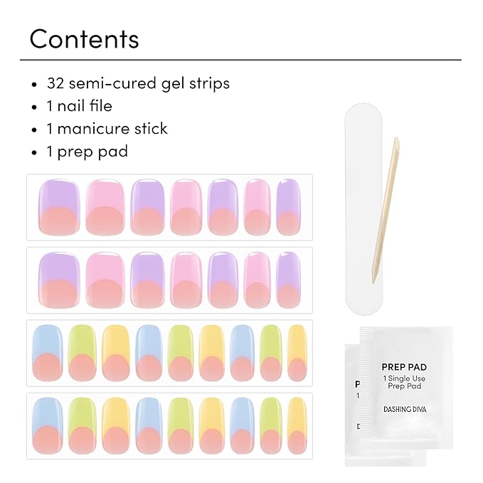Dashing Diva Glaze Nail Strip Set - Pastel Baby - Long Lasting, Chip Resistant, Semi-Cured Gel Nails - 4-Piece Manicure Kit with 32 Strips