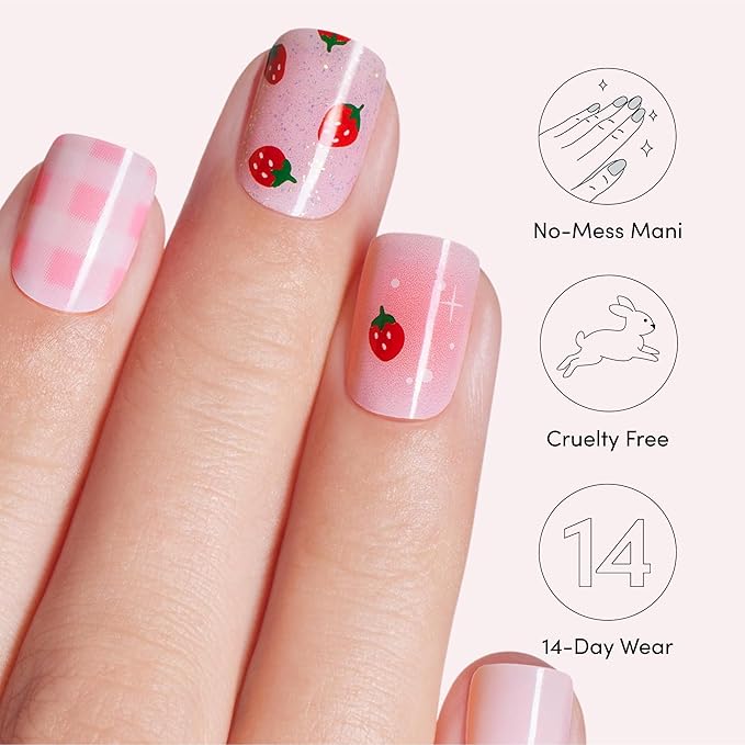 Dashing Diva Glaze Nail Strip Duo - Eat Your Fruits Collection - Central Park Picnic & Cherry Vanilla - Long Lasting, Chip Resistant, Semi-Cured Gel Nail Strips - Contains 2 Colors