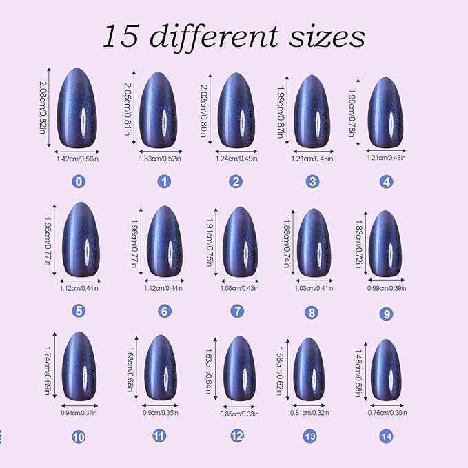 Press on Nails Short Almond, 150pcs Cat Eye Press on Nails, Soft Gel Fake Nails, Reusable & Natural Acrylic False Nails for Women and Girls Stick on Nails in 15 Sizes
