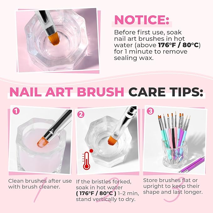 UNA GELLA Nail Art Brushes Set 6PCS Black Color Double-ended Acrylic Nail Design Brush Set Nail Dotting Tools Nail Art Gel Polish Liner Brushes for Christmas Gel Polish Painting DIY Nail Salon