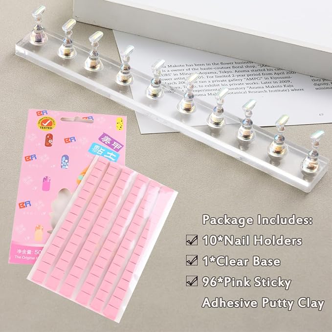 Nail Stand for Press Ons Nail Display with 96 Pcs Reusable Sticky Putty Practice Magnetic Fake Nail Holder for Home DIY Beginner Salon Acrylic Nail Art Kit Accessories