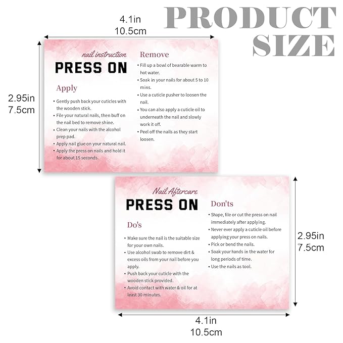 50 Pack Press on Nail Instructions Cards, Bebbtiy Press on Nail Application Guides Nail Aftercare Manicure Usage Business Supplies Card (White-1)