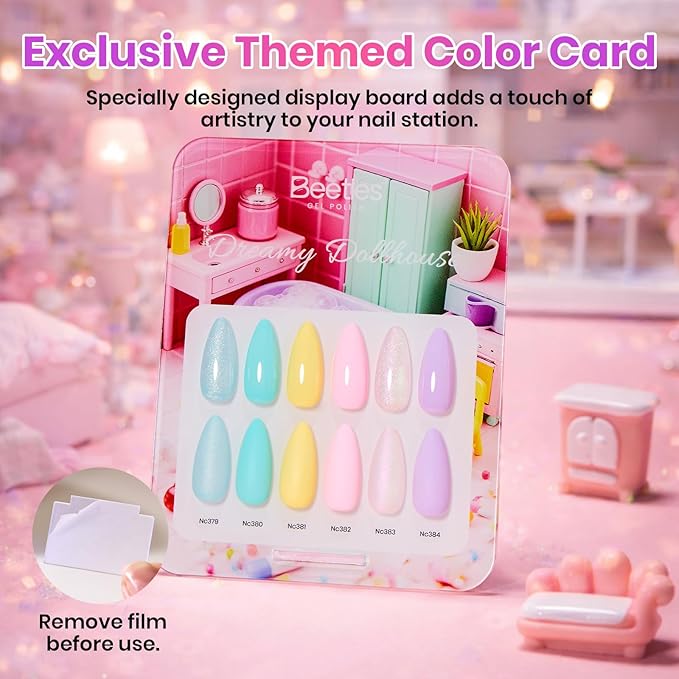 Beetles Pastel Gel Nail Polish Set - Dreamy Dollhouse 6 Colors Hema-Free Gel Nail Kit Spring Pink Yellow Blue Glitter Shimmer Soak Off UV LED DIY Gel Nail Art Gifts for Women