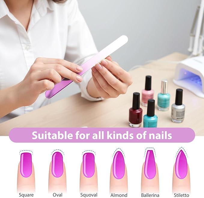 4 Pcs Glass Nail File Set, Glass Nail File & Cuticle Pusher, Glasss Nails Files with Leather Storage Bag, Nails Files Kit for Manicure Pedicure Toenail Buffer Cuticle Trimmer (Pink)