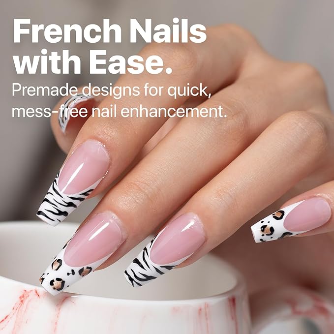 SXC Cosmetics French Tip Press On Nails Pink Series, Medium Coffin X-Pro Tips Starter Kit