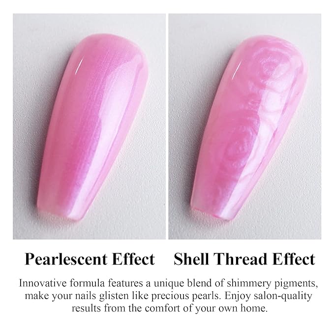 Imtiti Pearl Gel Nail Polish,0.5 Fl Oz Hot Pink Glitter Drawing Gel Polish Shell Thread Shimmer Mermaid Nail Gel Polish Soak Off UV LED for Home DIY Nail Art Manicure Salon