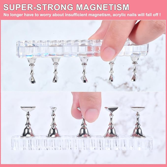 Magnetic Nail Display Stand - Acrylic Nail Holder for Painting, Press On Nail Stand with Strong Magnets, Nail Art Practice Hand Stand