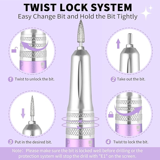Kredioo Professional Nail Drill Brushless 40,000RPM Rechargeable 2-in-1 Portable Electric Nail File Ultra Silent Salon Must Haves Nail Tool Kit Removing Acylic Gels-Purple