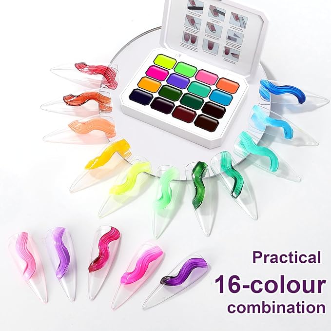 Gradient Gel Nail Set,16 Bright Neon Color for Ombre Fluorescent Jelly Nail Polish Platte Kit with 14* Nail Art Tools,Pat Painting Gel French Nail Manicure No-wipe DIY Art Home Salon