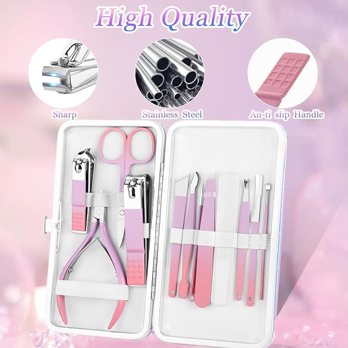 Nail Kit Women Professional Manicure Pedicure Set Nail Clippers Kit Ultra Sharp Nail Cutter Nail Care Tool Cuticle Trimmer Grooming Kits with Travel Case,12in1,Suitable for Home Travel,Gifts for Women