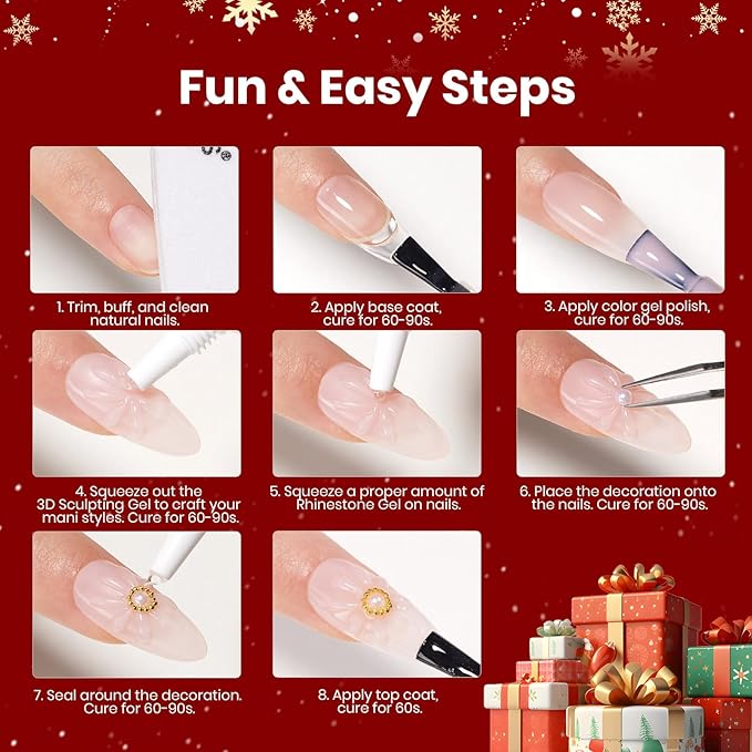 Beetles 3D Gel Nail Art Rhinestones Glue Kit - Nail Decorations Limited with Nail Art Gem Glue &Tool for Crystals Pearls Charms Art DIY Decoration Gift for Women
