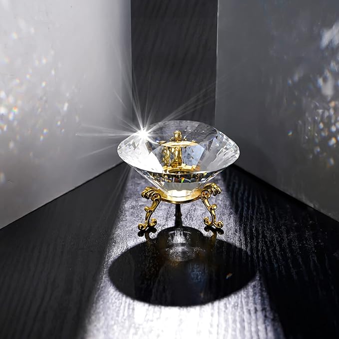 LONGWIN Bundle of 1pc 80mm Crystal Diamond with Metal Base and 1pc 120mm Crystal Diamond with Crystal Base Backgrand for Nail Pictures