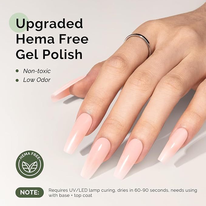 MelodySusie Hema Free Gel Nail Polish, 0.5 Fl Oz Thick Pastel Pink Gel Polish, Non-Toxic, Long Lasting, Soak Off UV Nail Polish, Manicure Nail Design Salon DIY Nail Art at Hom B3603