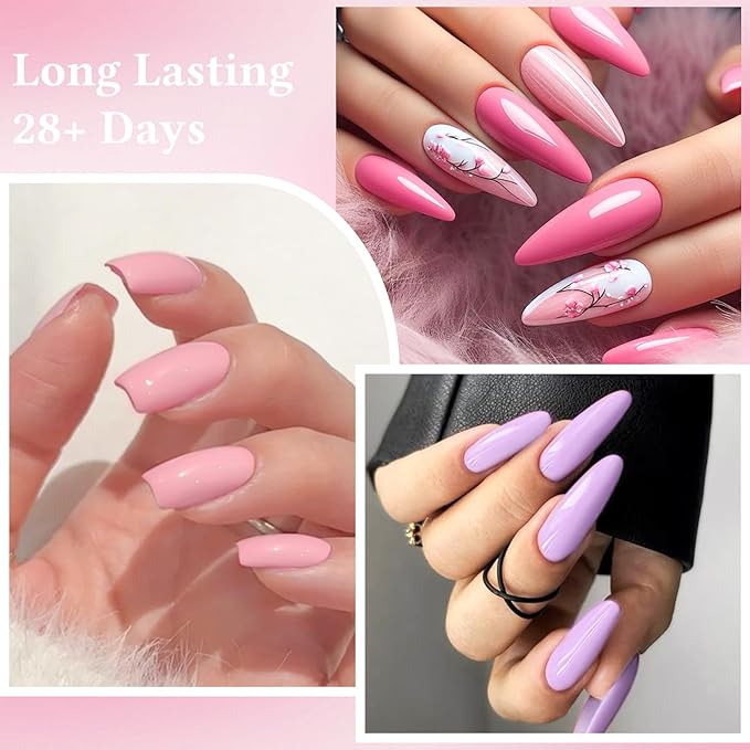 MEET ACROSS 30 Pcs Pink Gel Nail Polish Set, 30 Colors Gel Polish Nude Light Baby Pink Purple Glitter Soak off Uv Led Manicure Kit for DIY Manicure Gift for Women