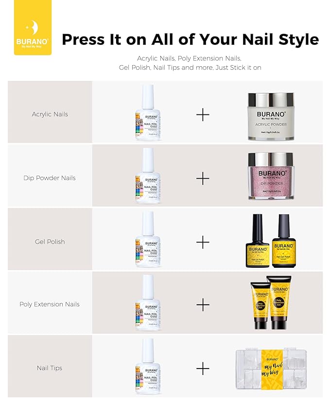 BURANO Nail Art Nail Foil Glue Gel, o.5 oz with 10PCS Foil Stickers Set Nail Foil Glue for Nails Foil Transfer Gel, Nail Design DIY UV LED Lamp Required (Snake 25)