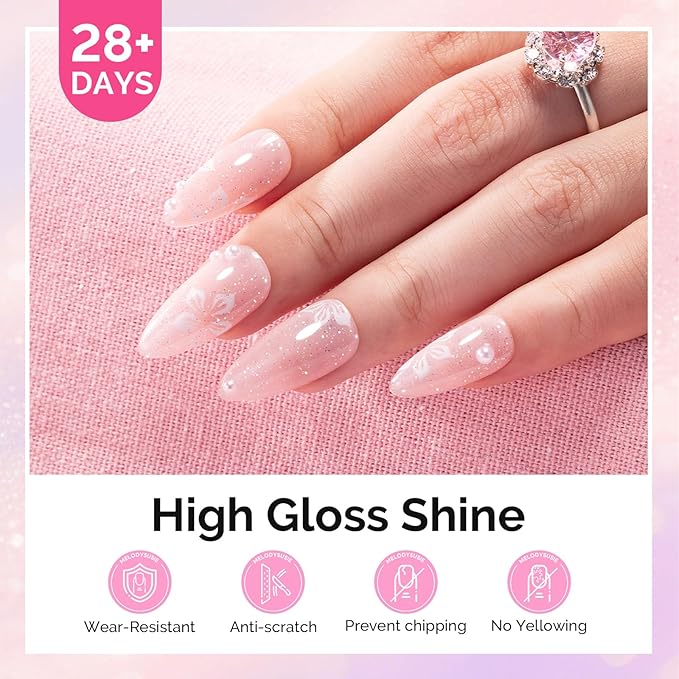 MelodySusie Glitter Gel Top Coat- No Wipe Reflective Iridescent Glitter Top Coat, High Gloss Shine Finish Long Lasting Top Gel Nail Decoration for Home DIY and Nail Salon Gift for Women 0.5fl oz