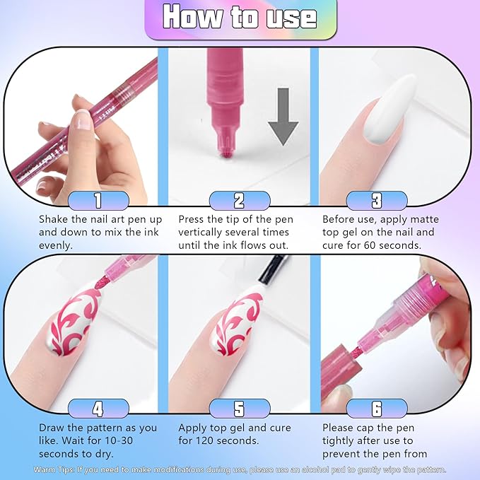 Nail Art Pens, 16 Colors Acrylic Nail Paint Pens Kit Quick Drying, 3D Gel Nail Polish Pen Graffiti Dotting Drawing Painting Liner Manicure for Home and Salon DIY