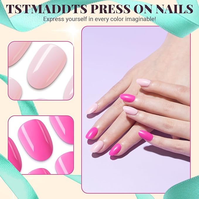 24 Colors Press On Nails, TsMADDTs 720 pcs Short Oval Press On Nails with Glue, File, Tabs, Stickers and Tweezer for Home Manicure or Salon