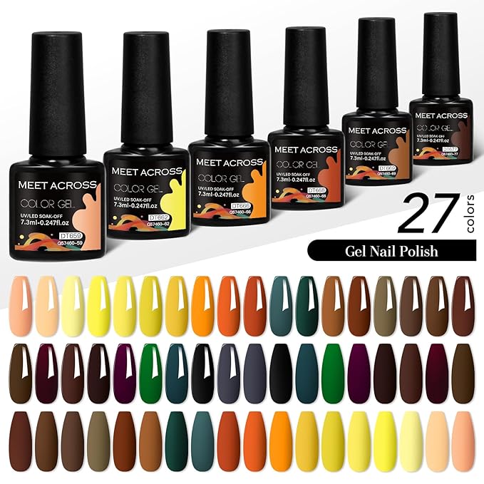 MEET ACROSS 30pcs Gel Nail Polish Set,Soak Off UV LED Lamp Gel Nail Polish Kit,Fashion Shimmer Nail Art Design Gifts for Women Manicure Salon (Fall Series)