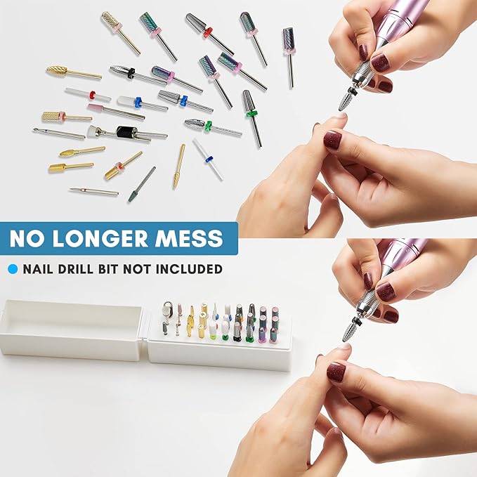 Makartt Nail Drill Bits Holder Dustproof Stand Displayer Organizer Container Bundle With Genesie Nail Drill Professional 35000RPM Electric Nail File Machine